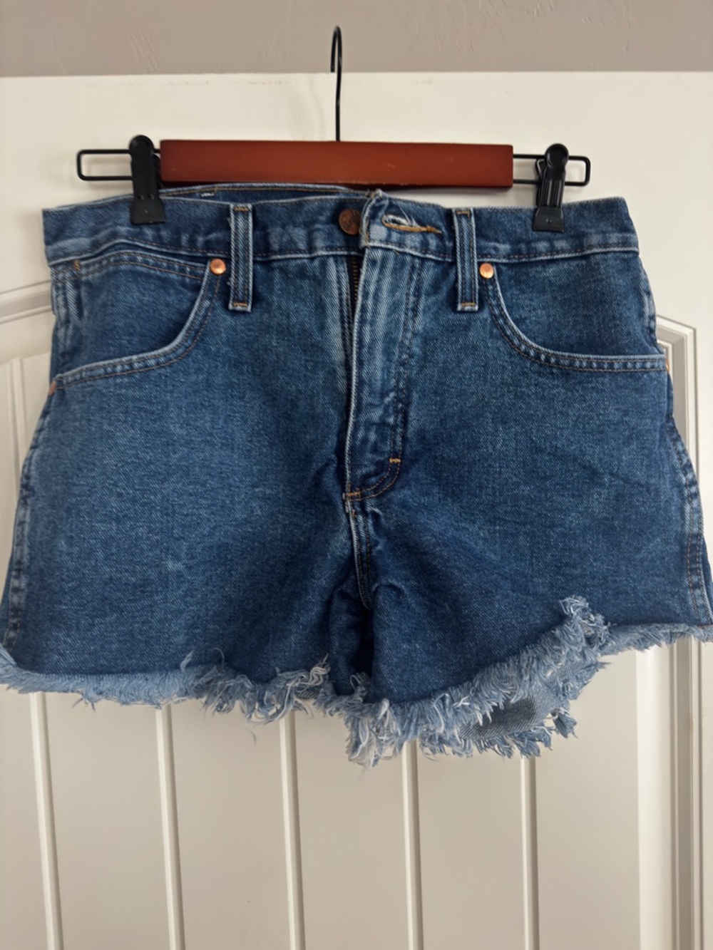 Wrangler Dark Blue Frayed Hem Jean Shorts